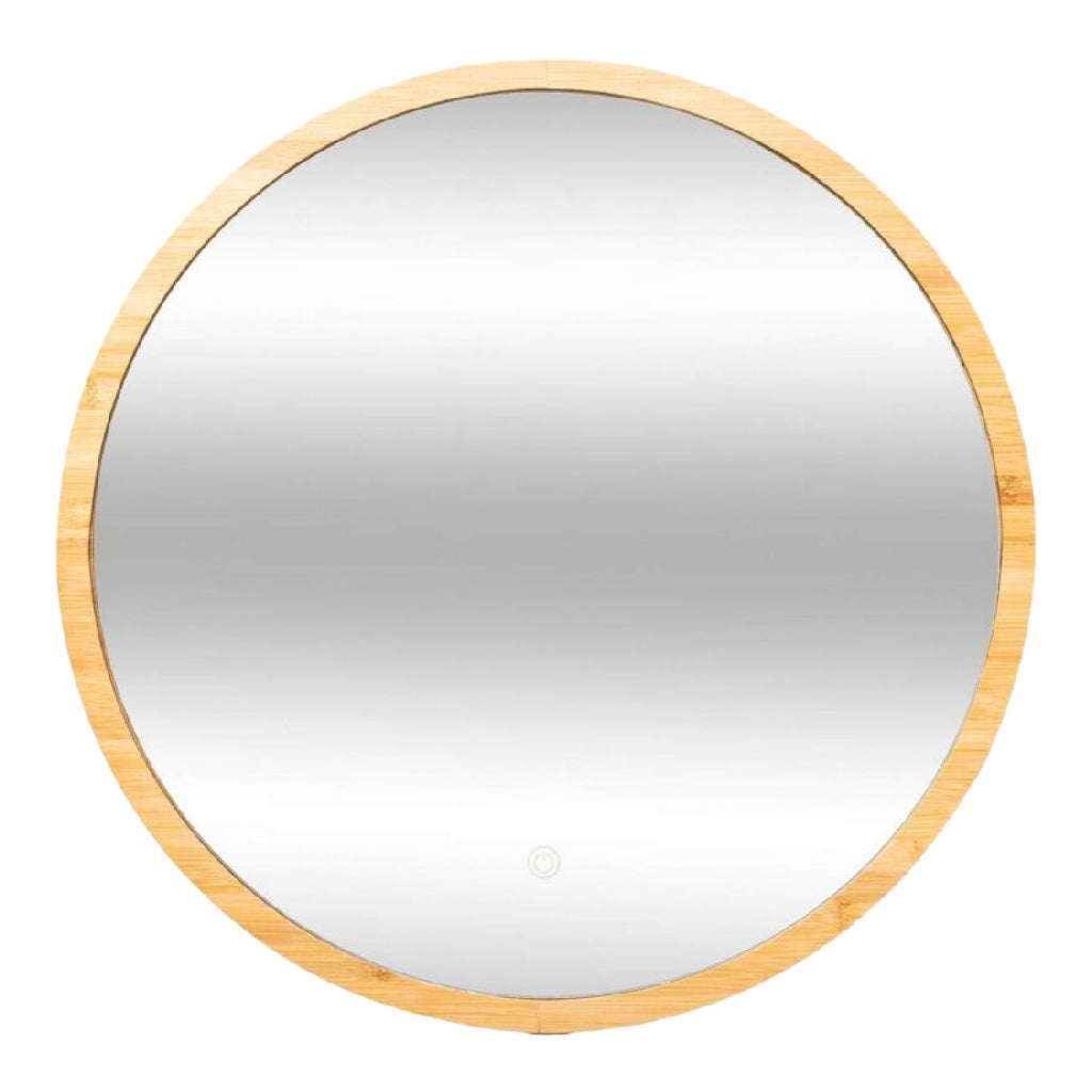 Espejo decorativo redondo estilo nórdico, marco de madera clara, para pared