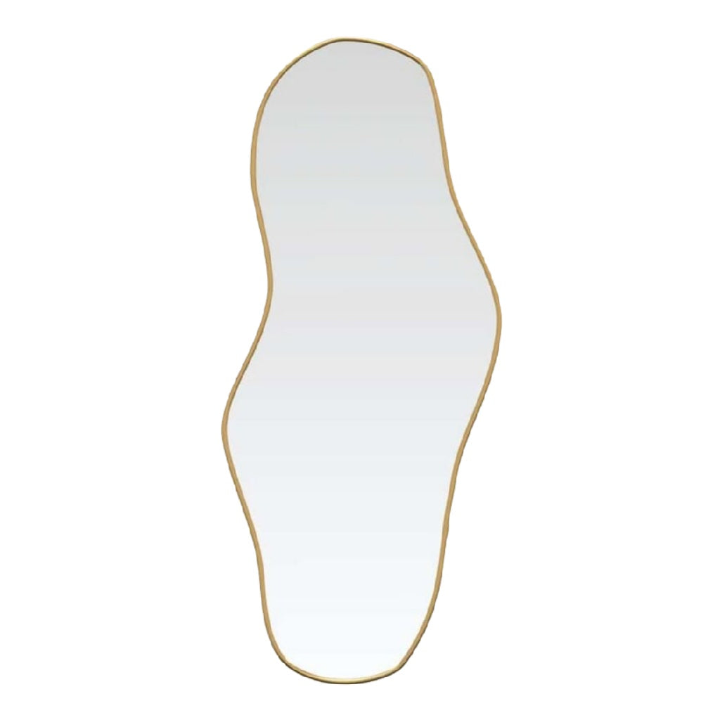 Espejo decorativo orgánico irregular, marco metálico dorado, para pared